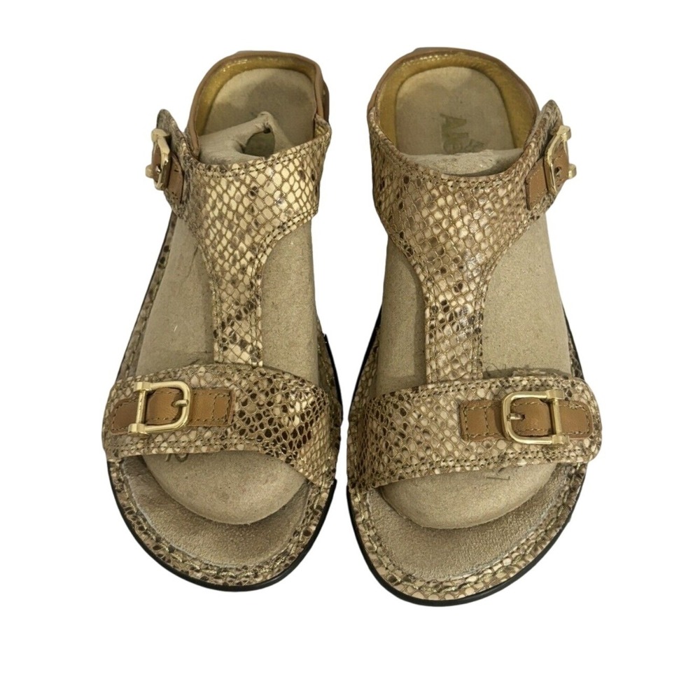 Alegria Lara LAR-758 Womens Tan Snakeskin Leather Wedge Sandals Size 37 US 7/7.5